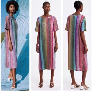 NWT Zara Rainbow Sequin Dress Size M